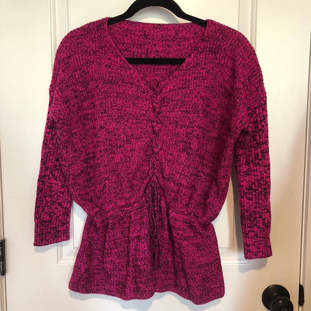 pink l sweater top w adjustable strings on waist